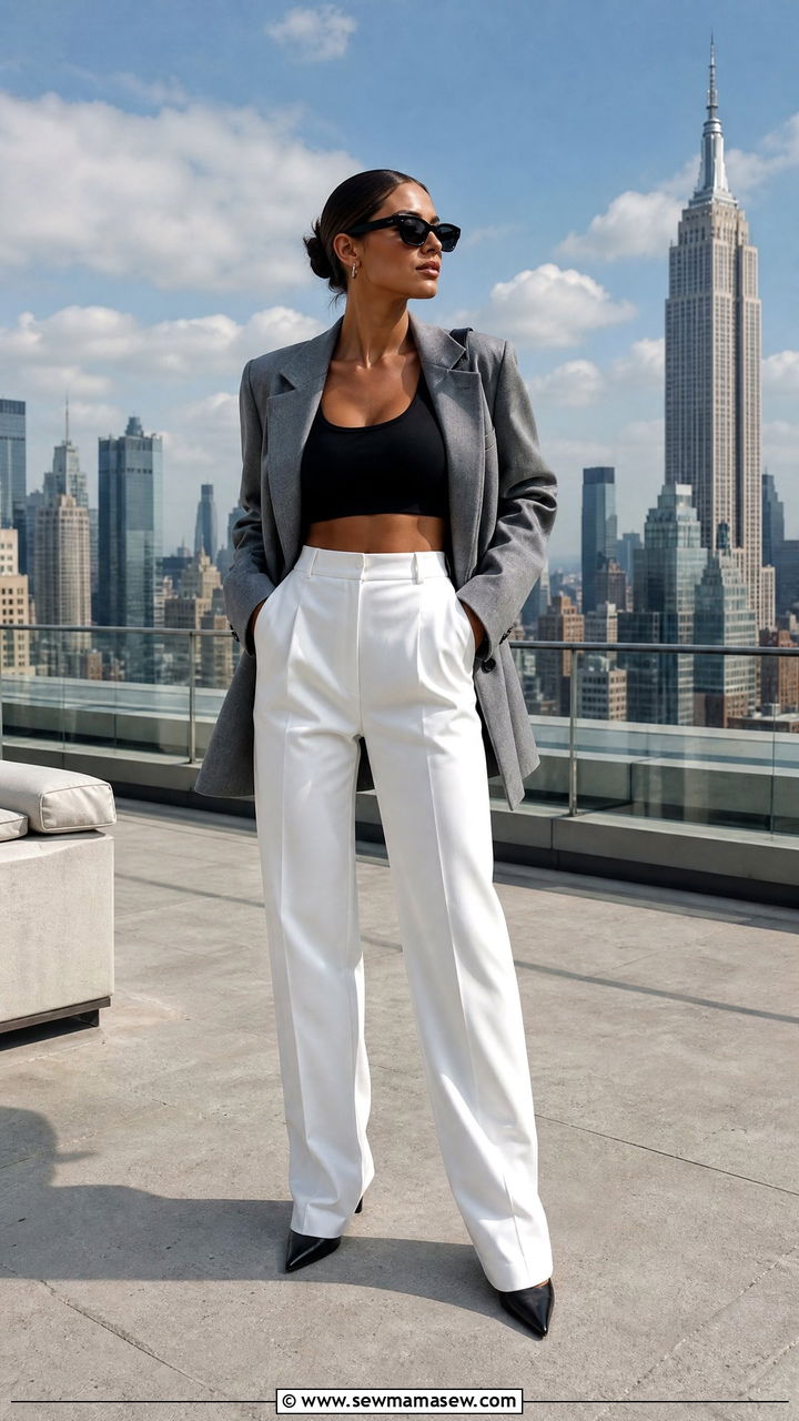 Sports bra with blazer and tailored trousers - 30 classy sporty chic outfits
