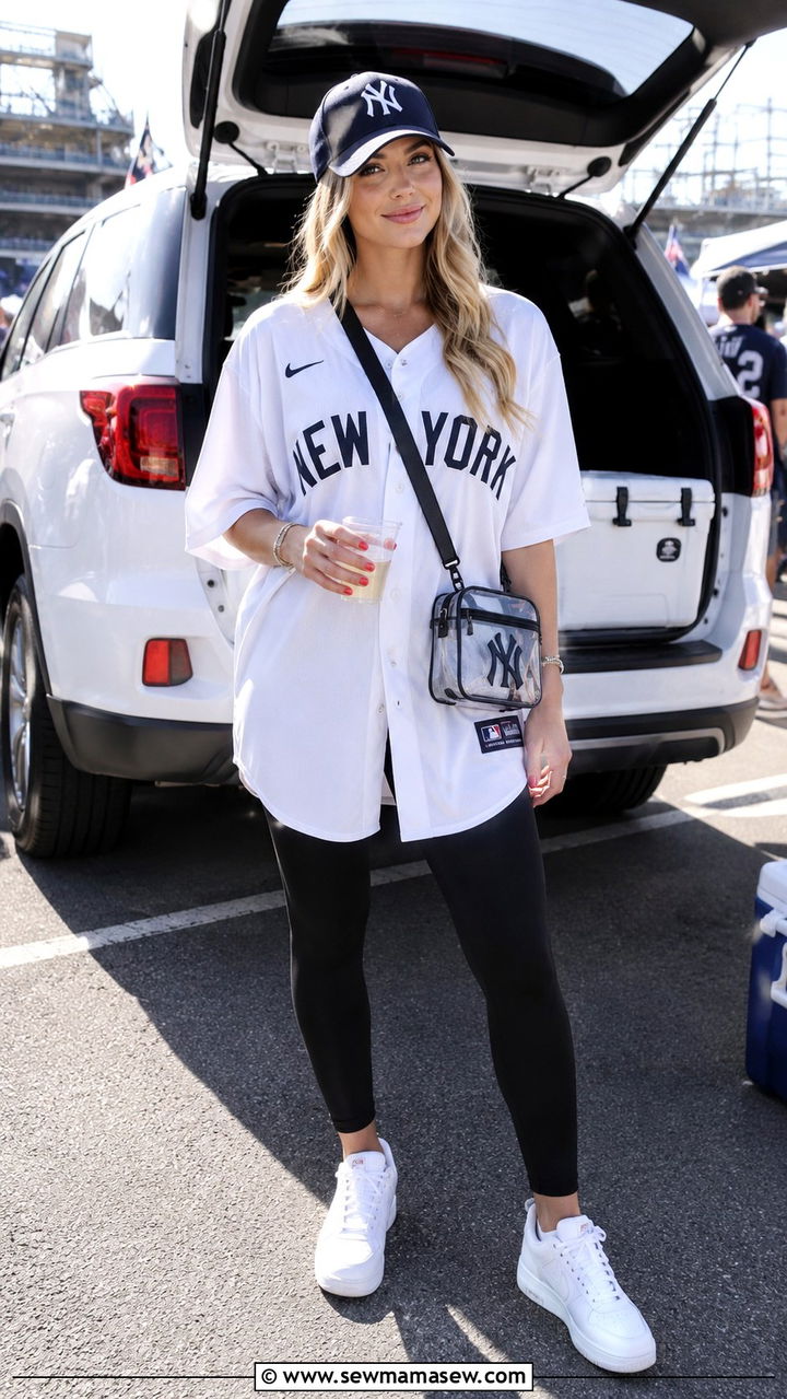 Sports jersey and leggings - 30 Tailgate outfit ideas summer