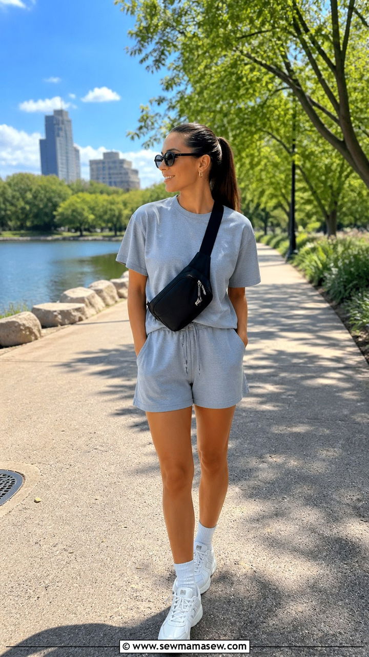 Sporty Co Ord Shorts Set With Retro Trainers - 40 summer casual outfit ideas
