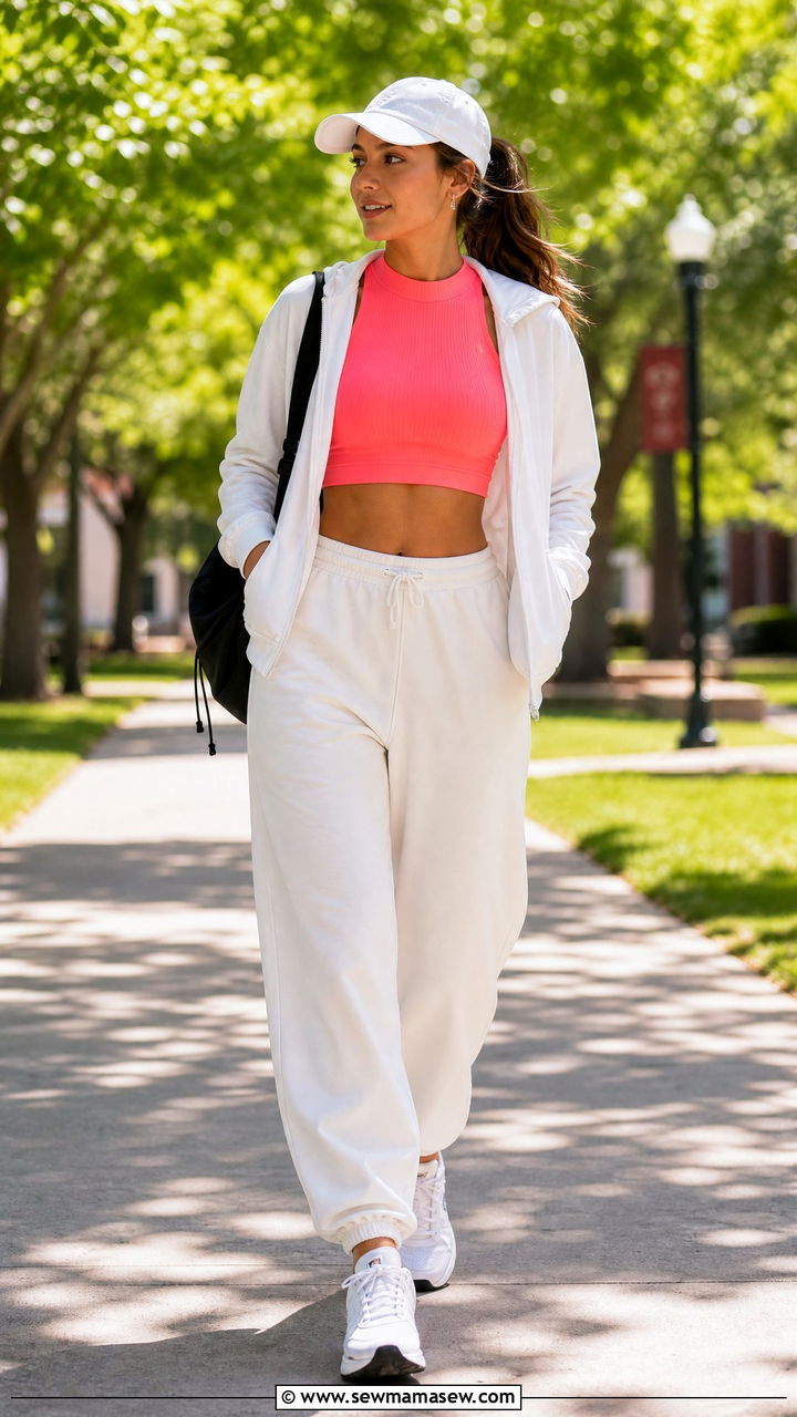 Sporty Crop Top And Relaxed Joggers With Baseball Cap - 25 Fashion for college sophomore