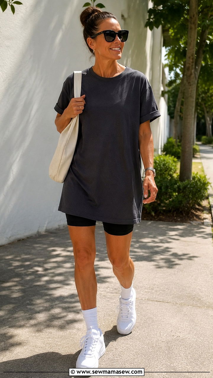 Sporty Dress With Biker Shorts And Ankle Socks - 30 Sporty chic outfit ideas for women over 40