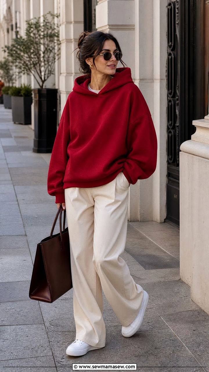 Sporty Oversized Hoodie With Relaxed Trousers And Structured Tote - 30 Elevated mom outfit ideas