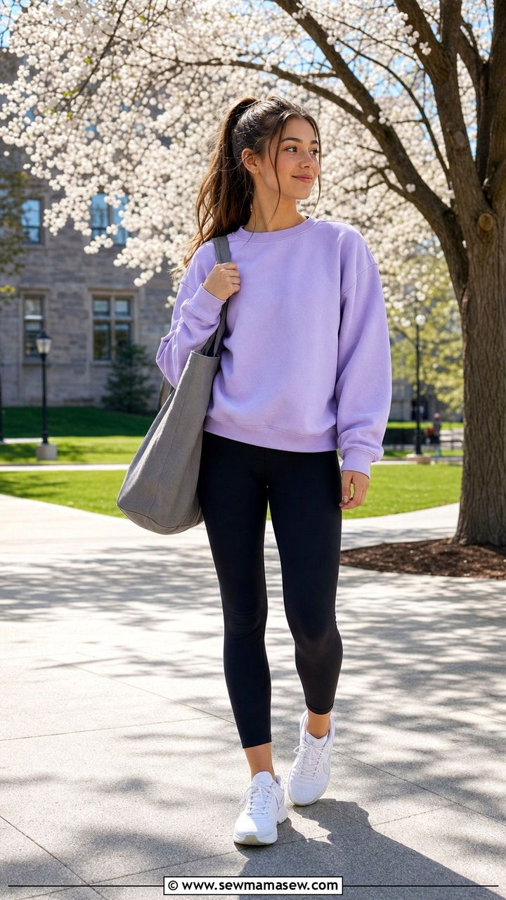Sporty Sweatshirt with Leggings Outfit - 25 Cute spring outfits for teens