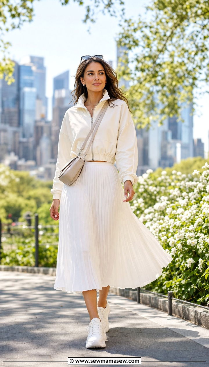 Sporty Track Jacket And Pleated Midi Skirt - 25 spring to summer outfits trends