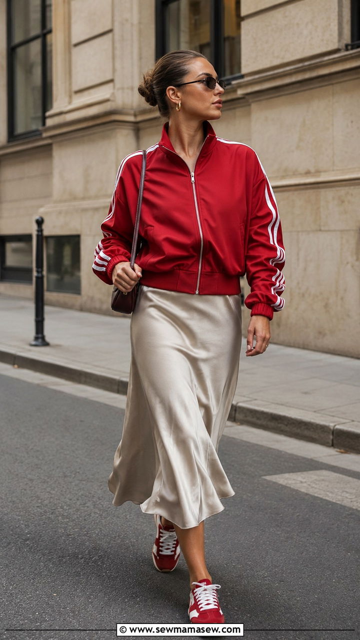Sporty Track Jacket With Midi Skirt - 30 spring trendy outfit ideas