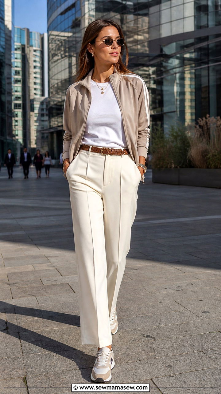 Sporty Track Jacket with Crease Front Trousers - 40 Milan outfit ideas