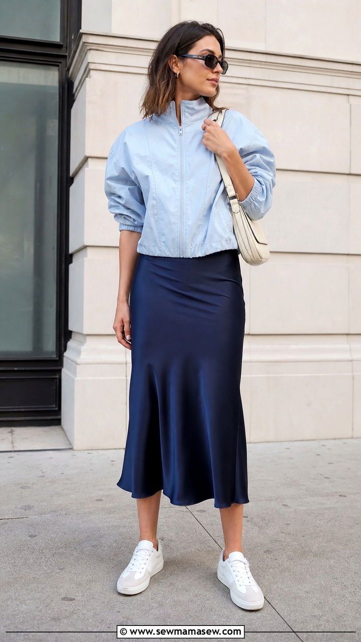 Sporty Windbreaker and Satin Midi Skirt Outfit - 20 2026 fashion trends women inspo