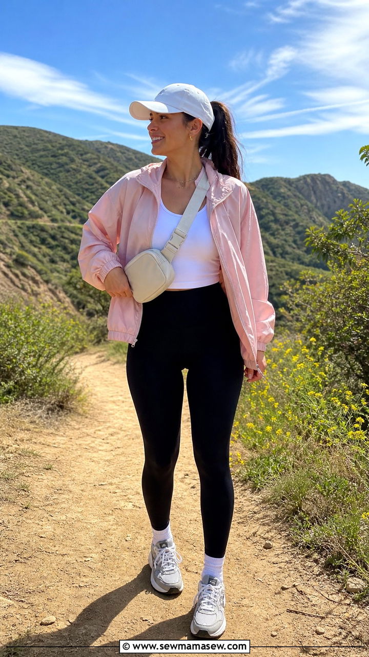 Sporty Windbreaker with Leggings and Retro Sneakers - 40 Spring weekend outfit ideas