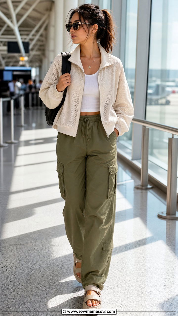 Sporty Zip Up Jacket With Cargo Trousers and Platform Sandals - 40 summer to fall outfits