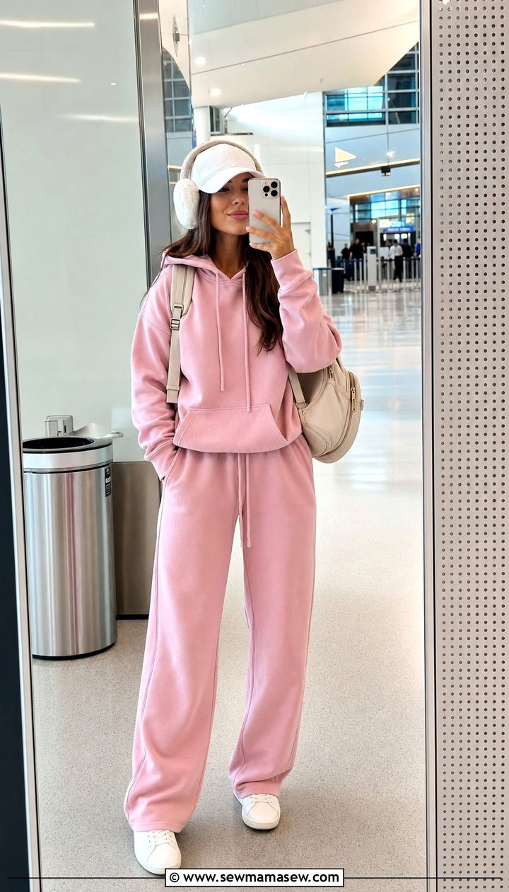 Sporty pink lounge set airport outfit - 35 airport outfits 2026