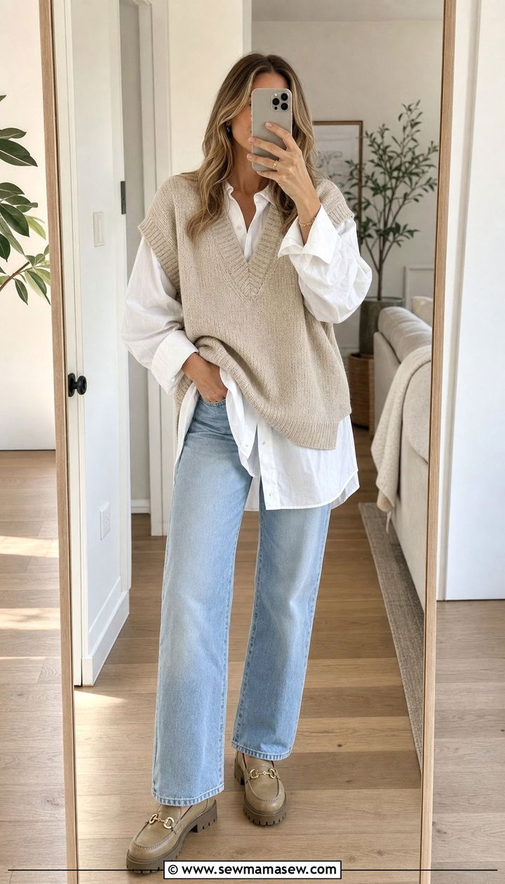 Spring 2026 Oversized Knit Vest Outfit Women - 25 spring outfits 2026 women ideas