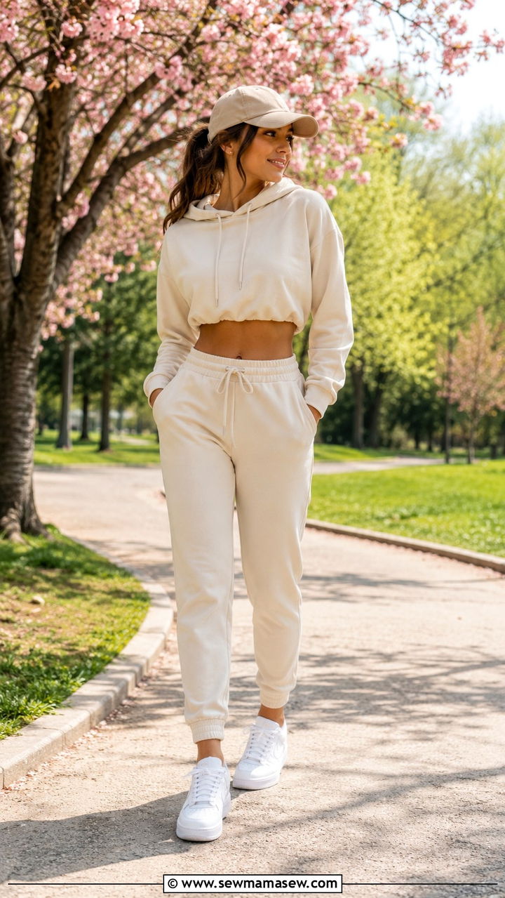 Spring Athletic Build Outfit With Track Pants And Cropped Hoodie - 30 Spring outfits for athletic build