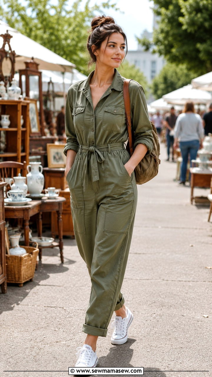 Spring Athletic Build Outfit With Utility Jumpsuit And Canvas Sneakers - 30 Spring outfits for athletic build