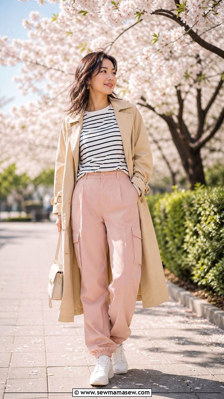 Spring Cargo Pants Outfit with Trench Coat - 40 cargo pants outfits for women