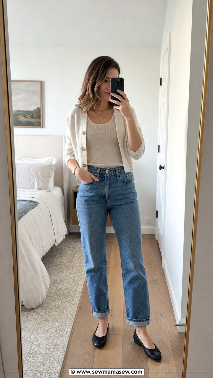 Spring Mom Jeans Outfit with Ballet Flats - 25 spring mom jeans outfit ideas