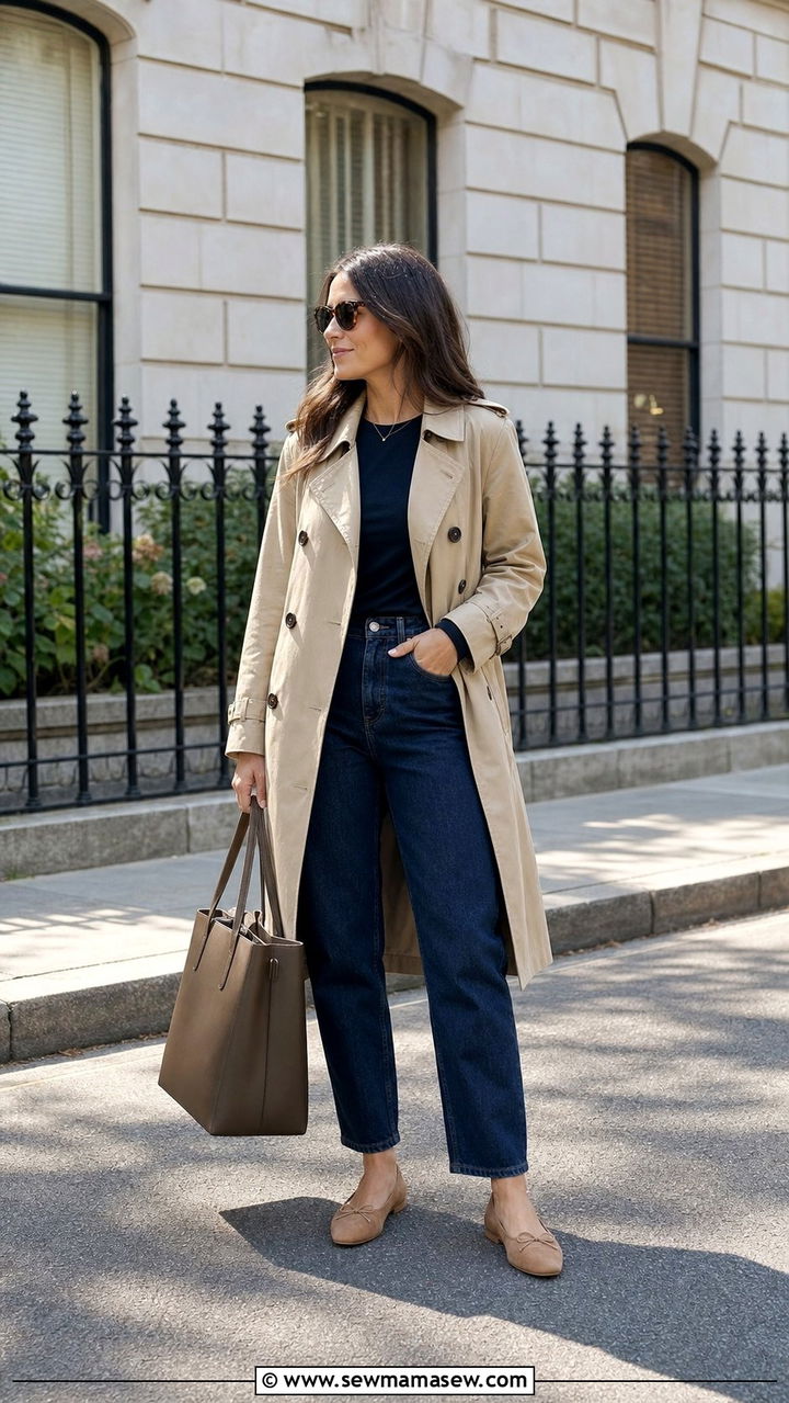 Spring Mom Jeans Outfit with a Classic Trench Coat - 25 spring mom jeans outfit ideas