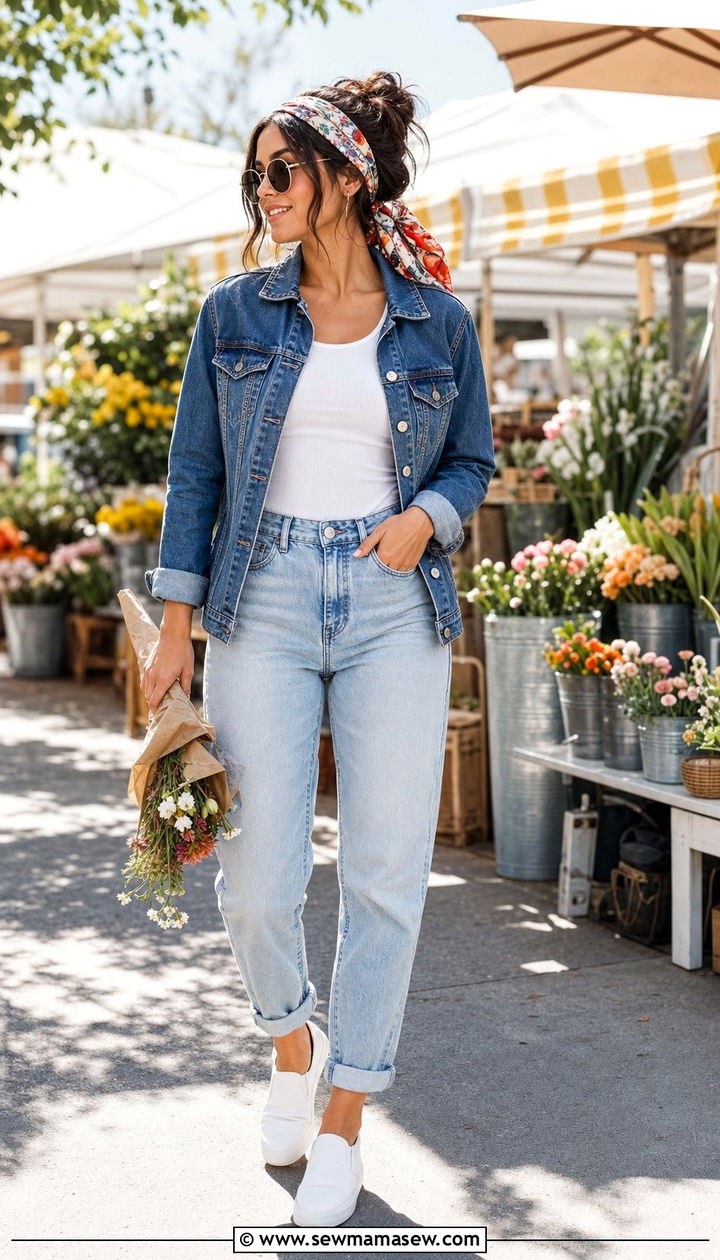 Spring Mom Jeans Outfit with a Denim Jacket - 25 spring mom jeans outfit ideas