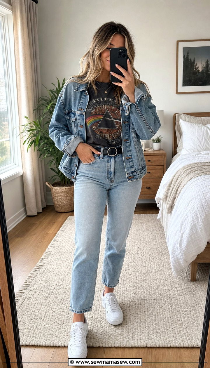 Spring Mom Jeans Outfit with a Graphic Tee and White Sneakers - 25 spring mom jeans outfit ideas