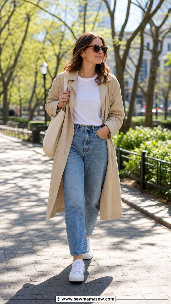 Spring Mom Jeans Outfit with a White Tee and Sneakers - 25 spring mom jeans outfit ideas