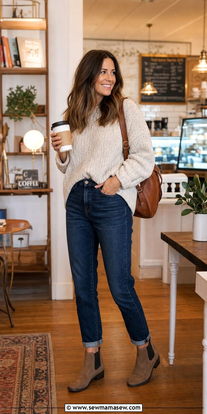 Spring Mom Jeans Outfit with an Oversized Knit Sweater - 25 spring mom jeans outfit ideas