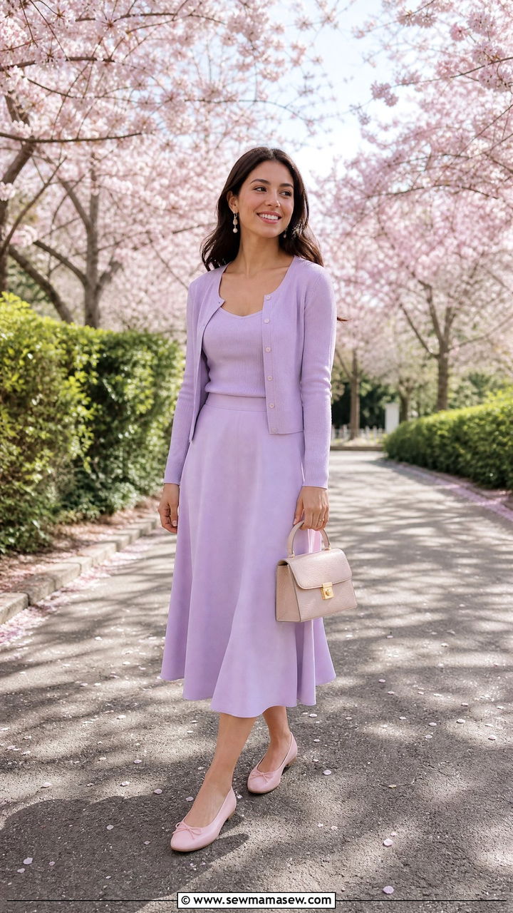 Spring Pastel Matching Set With Ballet Flats - 40 Matching set outfit ideas printed