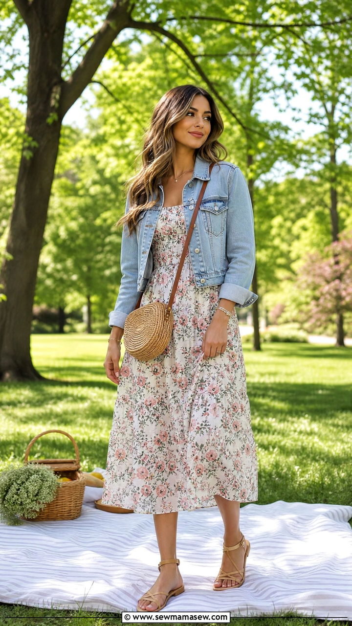 Spring park outfit with floral midi dress - 25 Spring park outfits