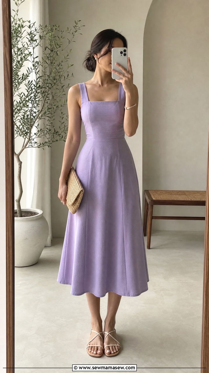Square Neck Midi Dress Outfit For Flat Chest - 25 Outfits for flat chest