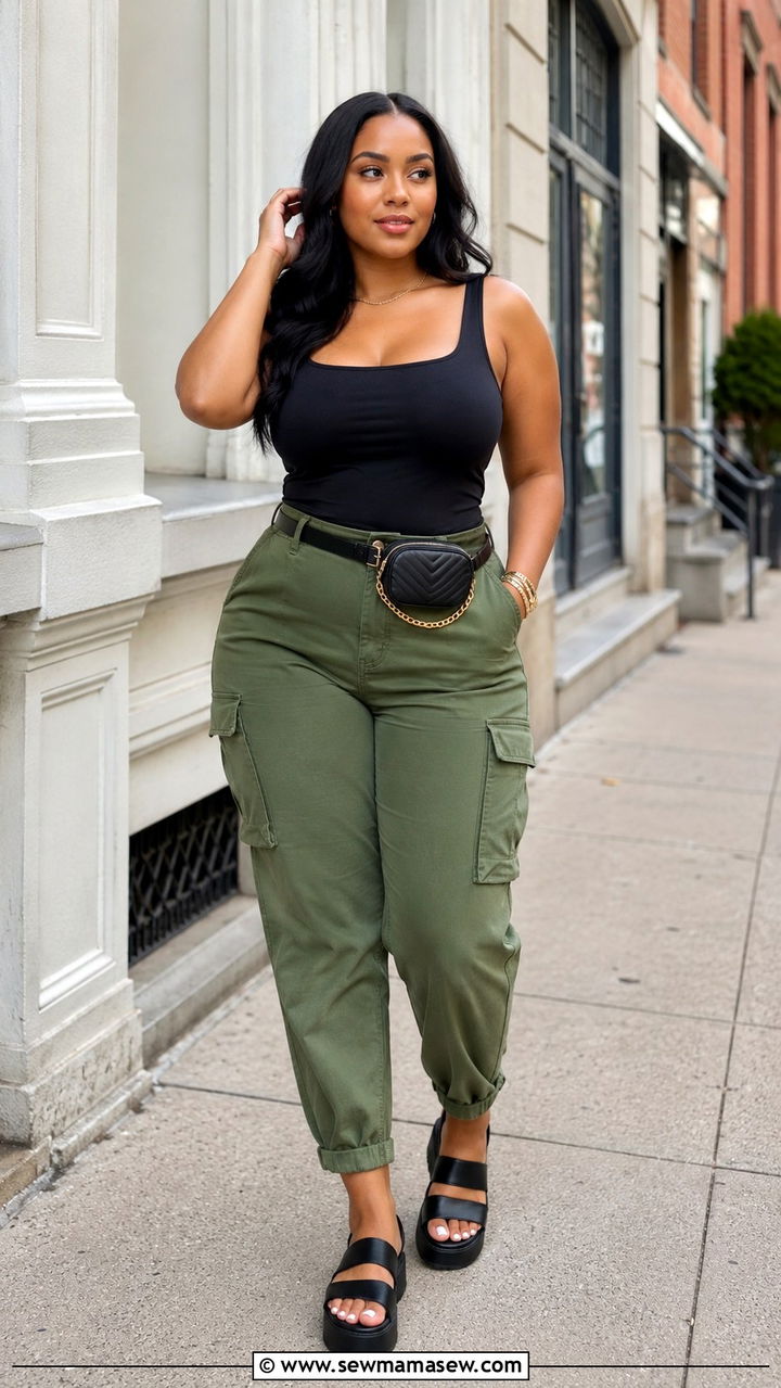 Square Neck Tank And High Waisted Cargo Pants Hourglass - 25 Outfit ideas for hourglass figure summer