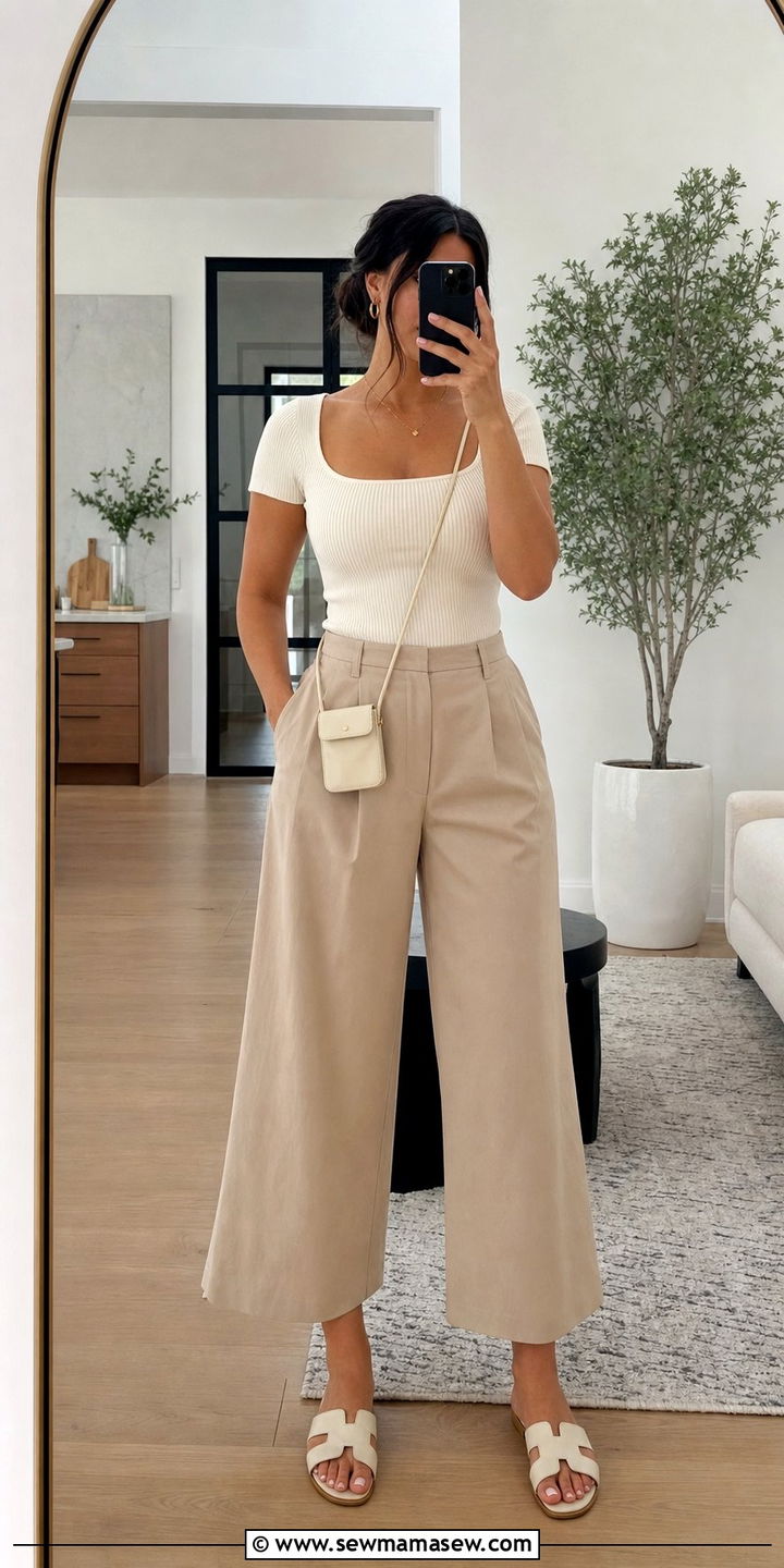 Square Neck Top And Wide Leg Culottes Pear Body Spring - 25 spring outfits for pear shaped body