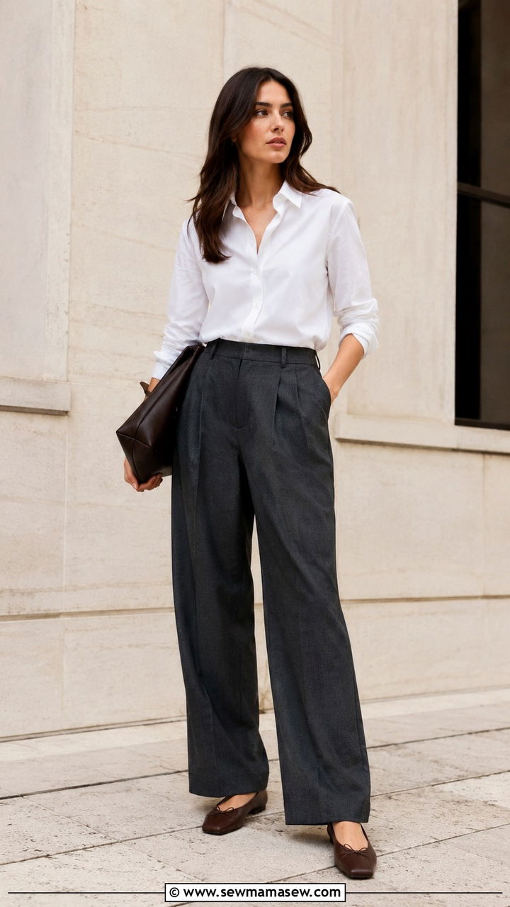 Square Toe Ballet Flats With Structured Trousers - 30 How to style ballet flats
