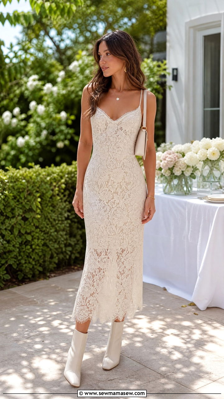Square Toe Boots And Lace Slip Dress Outfit - 30 Summer outfits with boots