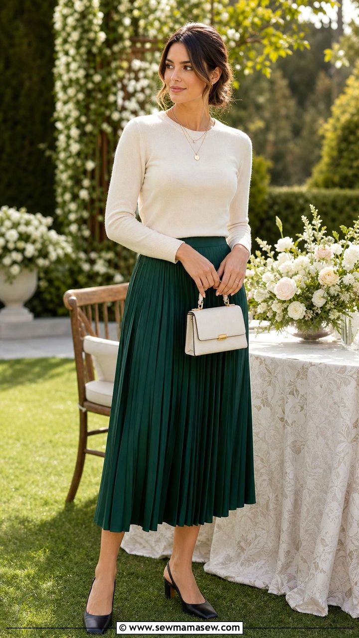 Square Toe Slingback Heels with Midi Skirt - 25 Square toe heel outfit ideas