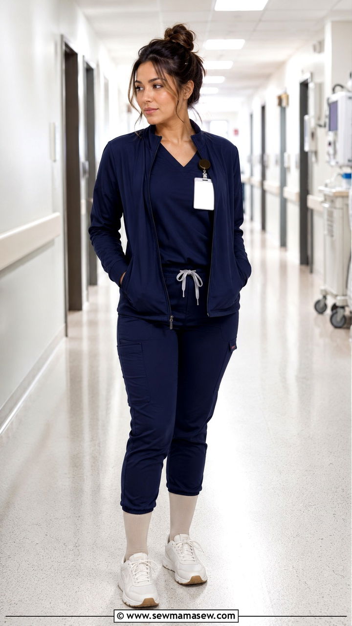 Standard Scrub Set With A Lightweight Zip Up Scrub Jacket - 20 Modest outfit ideas for nurse