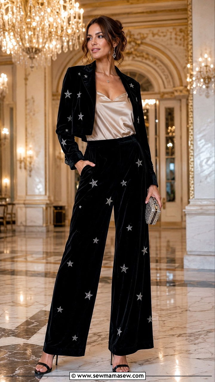 Star Embellished Velvet Pants Outfit - 30 celestial outfits to copy