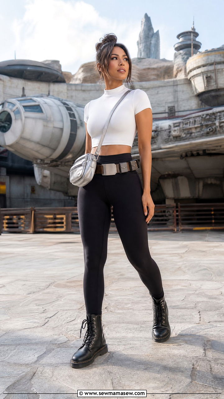 Star Wars Black Leggings With White Crop Top - 40 Disney World outfit ideas