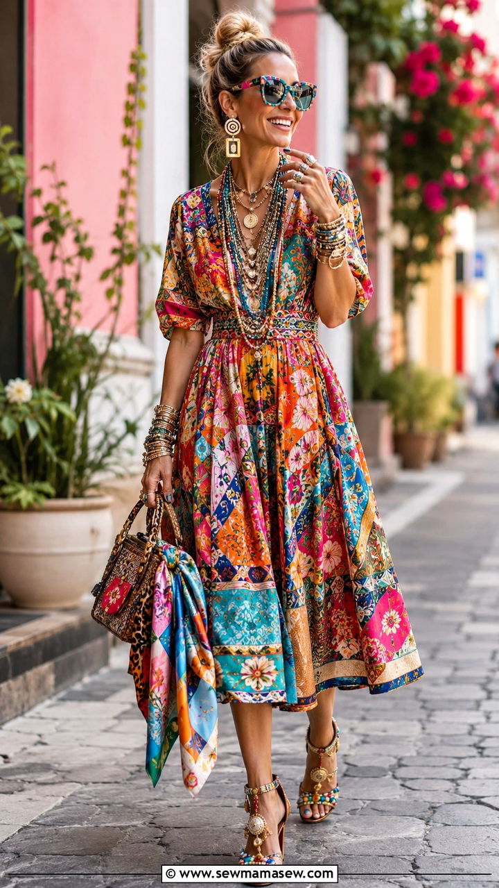 Statement Accessory Overload With Bold Dress And Mismatched Everything - 30 maximalist outfits ideas