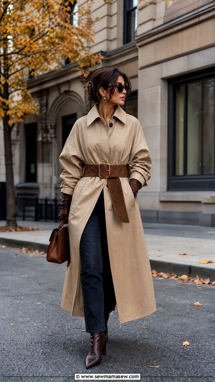 Statement Belt Cinched Over a Trench Coat - 25 How to style a statement belt