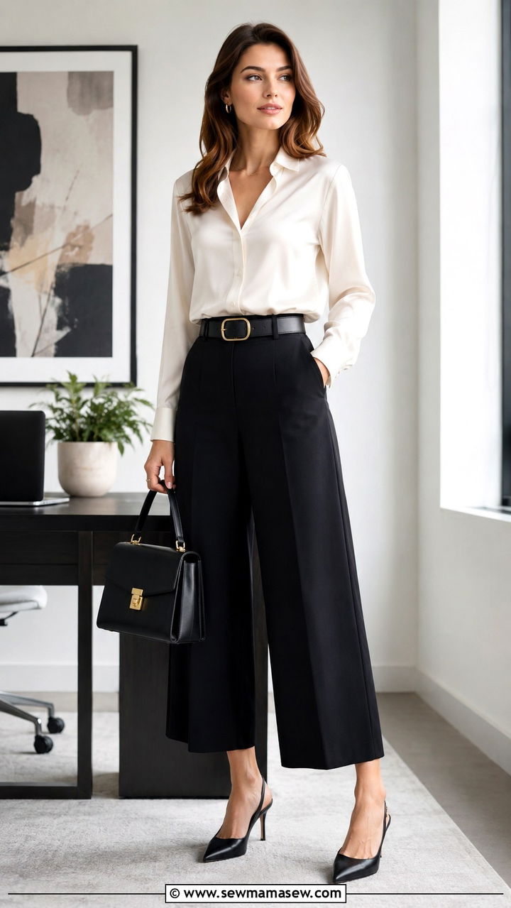 Statement Belt With Culottes and a Silk Blouse - 30 Statement belt outfit ideas