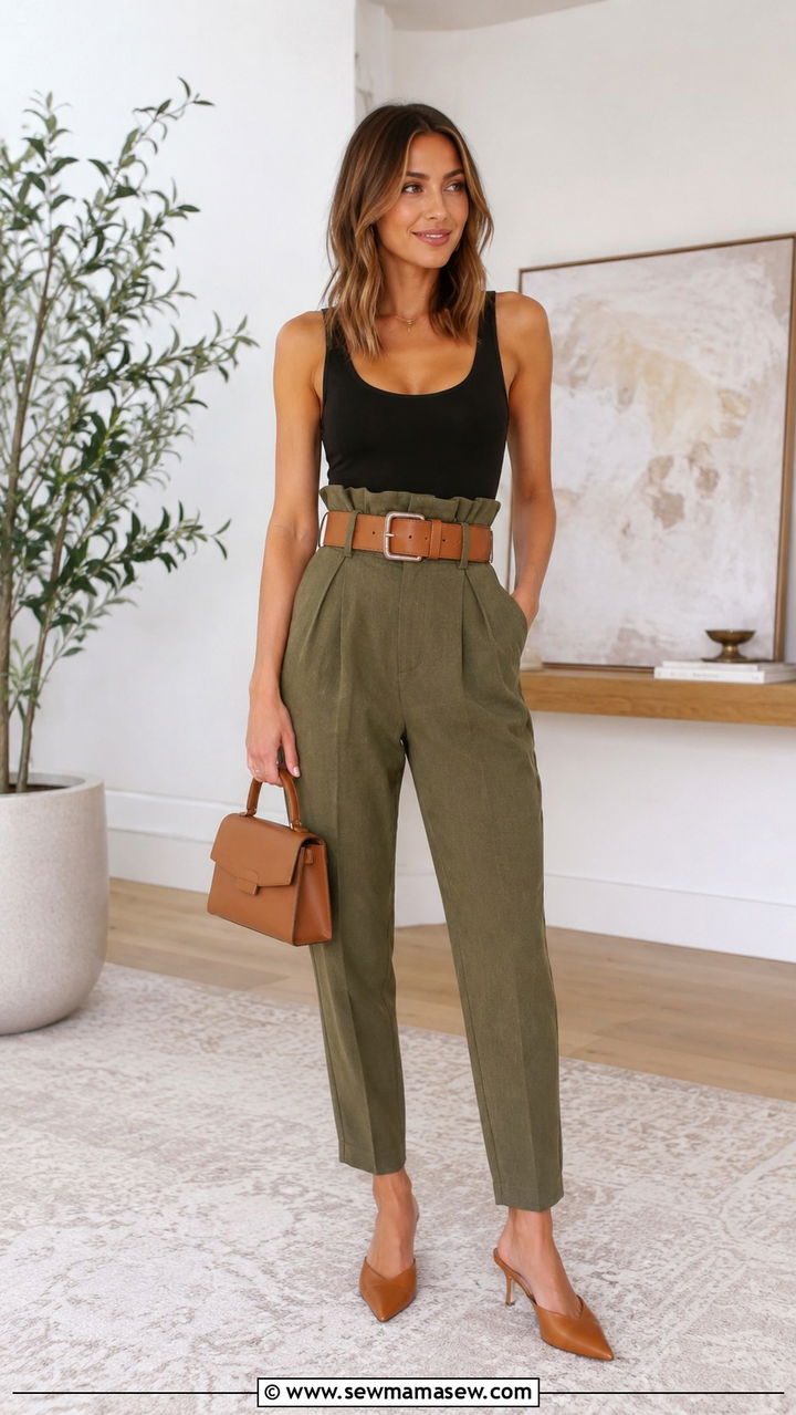 Statement Belt With Paperbag Waist Pants - 30 Statement belt outfit ideas