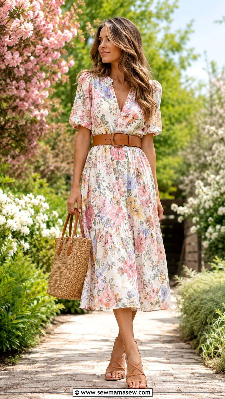 Statement Belt with Floral Midi Dress - 20 spring outfits with statement belt