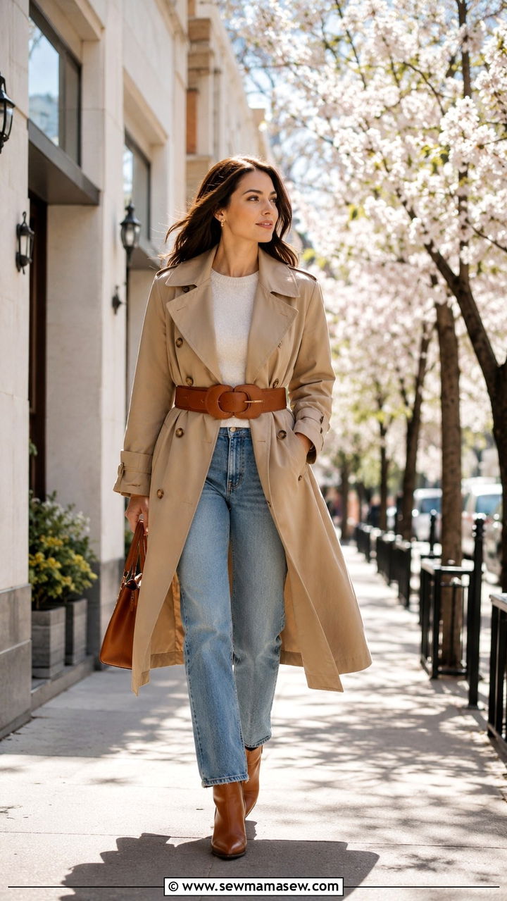 Statement Belt with a Trench Coat - 20 spring outfits with statement belt