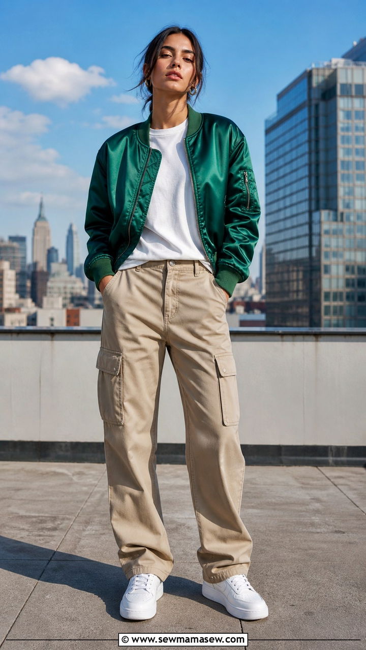 Statement Bomber Jacket with Cargo Pants Outfit - 40 cargo pants outfits ideas