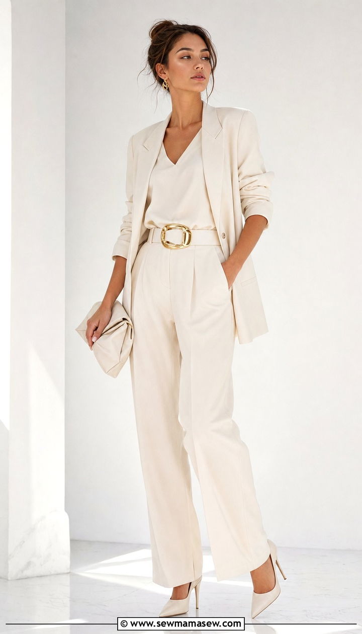 Statement Buckle Belt Over a Monochrome Look - 25 Spring outfits with belts