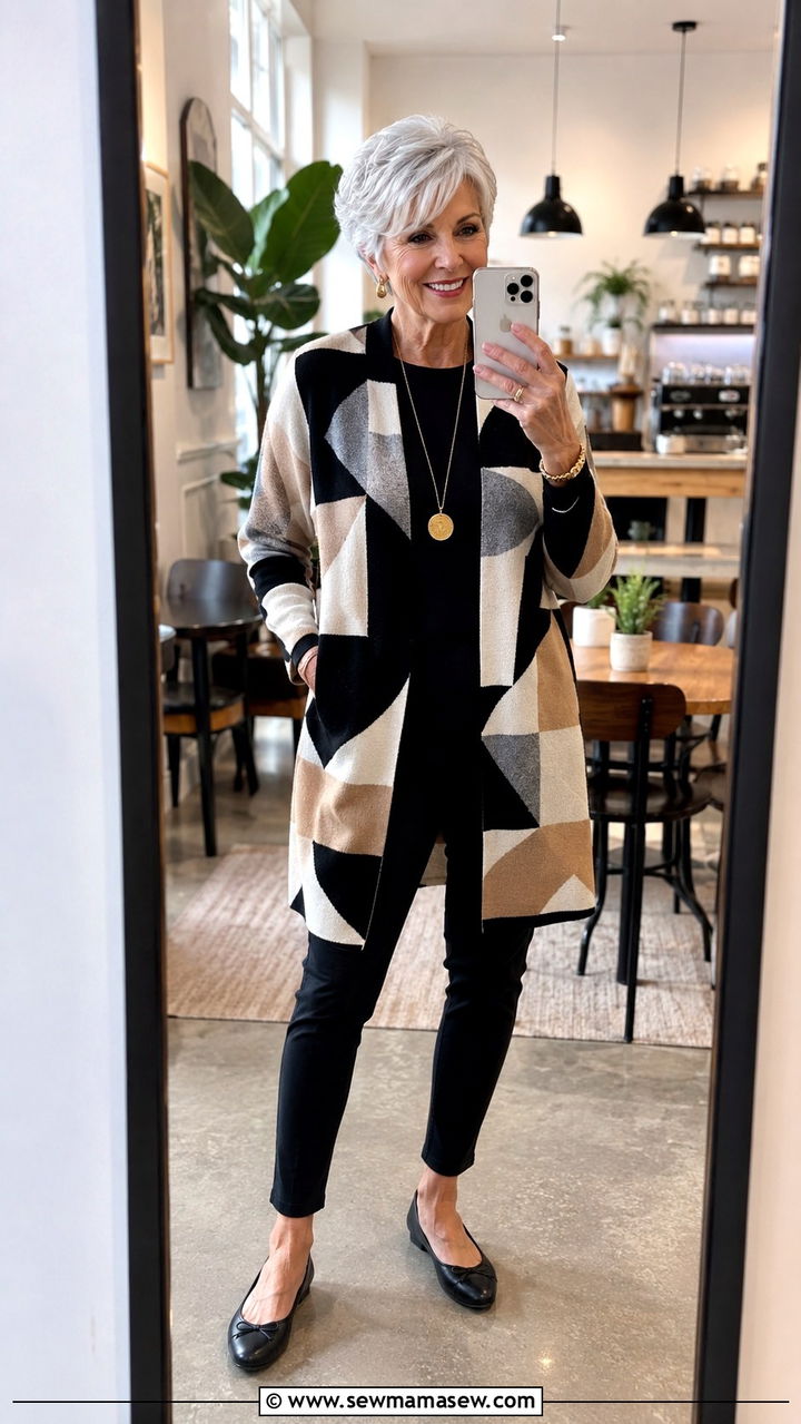 Statement Cardigan with Slim Fit Pants Outfit - 30 Chic outfit ideas for women over 60