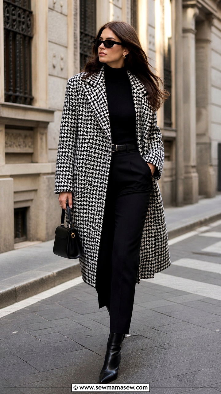 Statement Checked Coat with Monochrome Outfit - 40 Italy outfit ideas