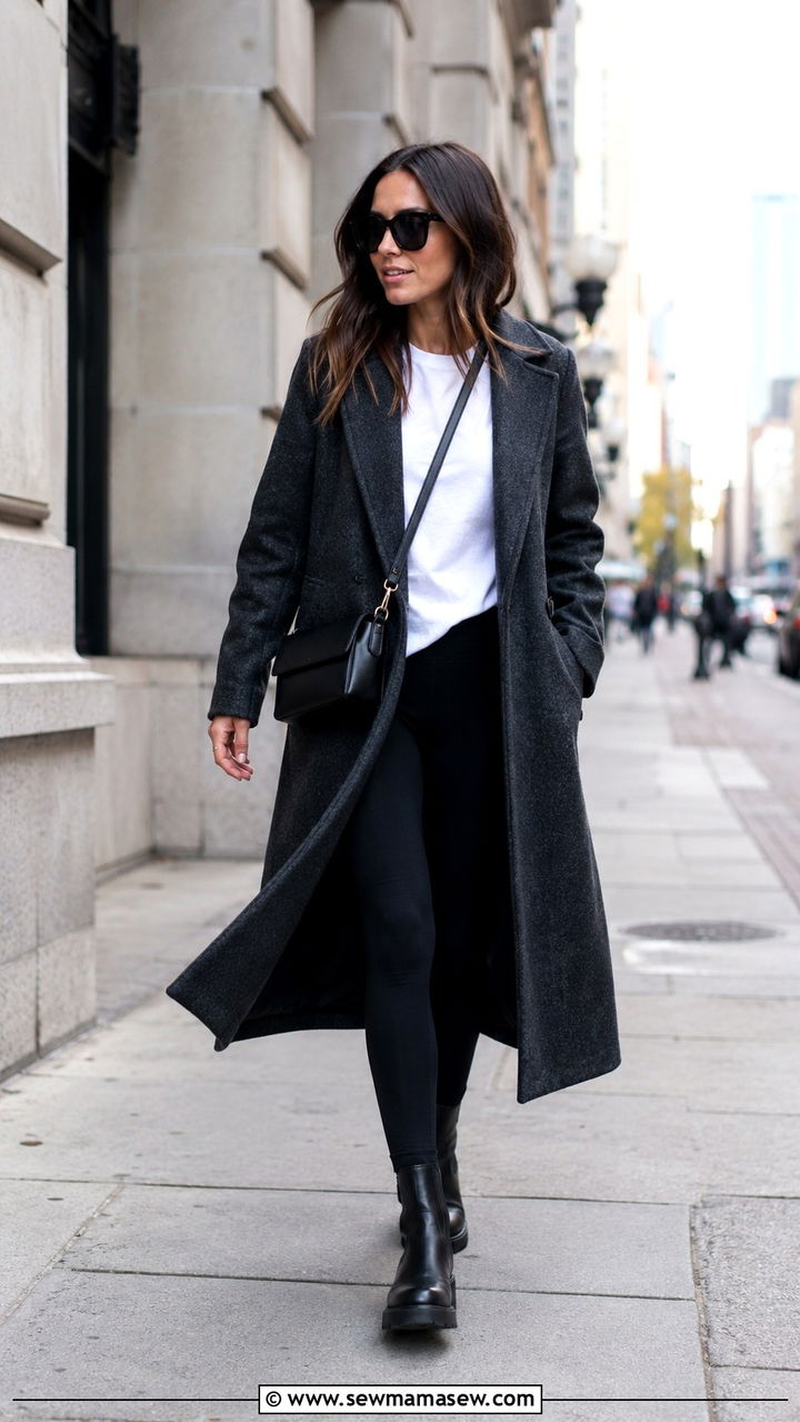 Statement Coat Leggings Chelsea Boots - 30 model off duty capsule wardrobe outfits