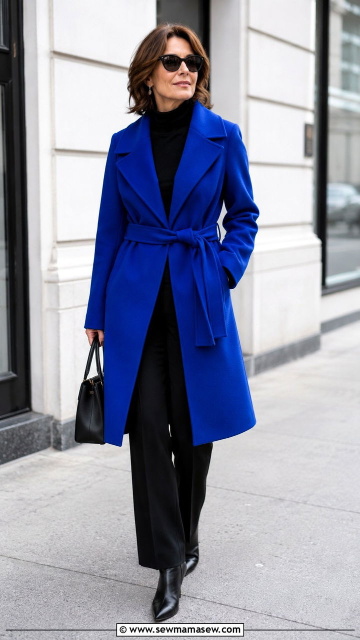 Statement Coat over an All Black Base - 30 Sophisticated outfit ideas for women over 40