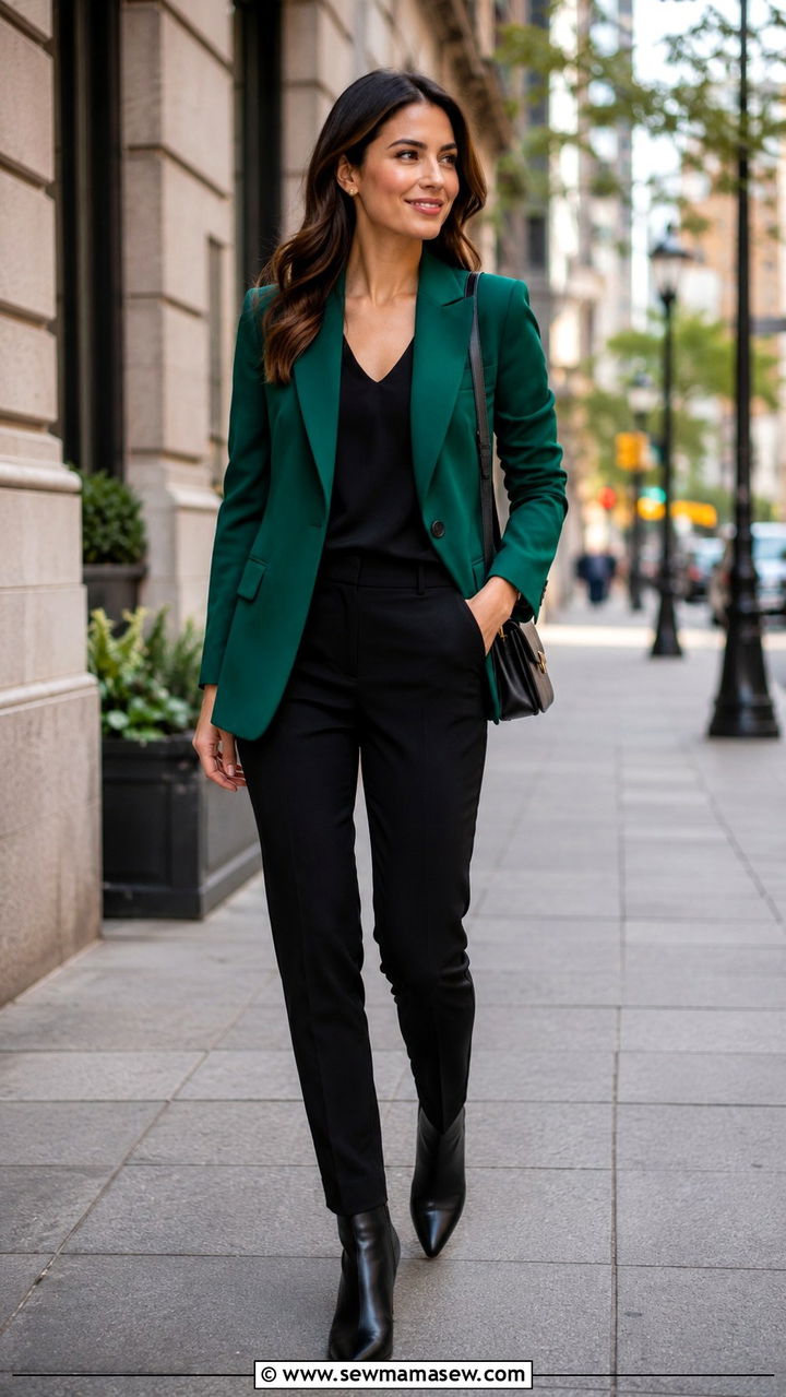 Statement Jewel Tone Blazer With Trousers - 25 Reporter outfit ideas