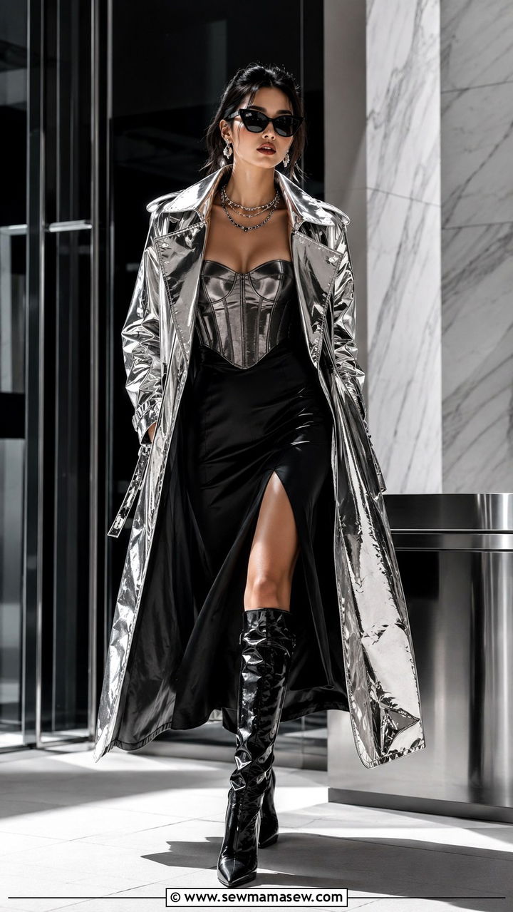 Statement Metallic Trench Coat Outfit - 25 maximalist outfits to copy