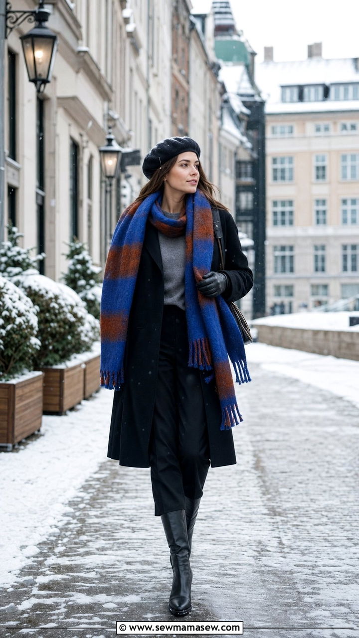 Statement Scarf with Wool Coat - 25 Copenhagen outfits inspo